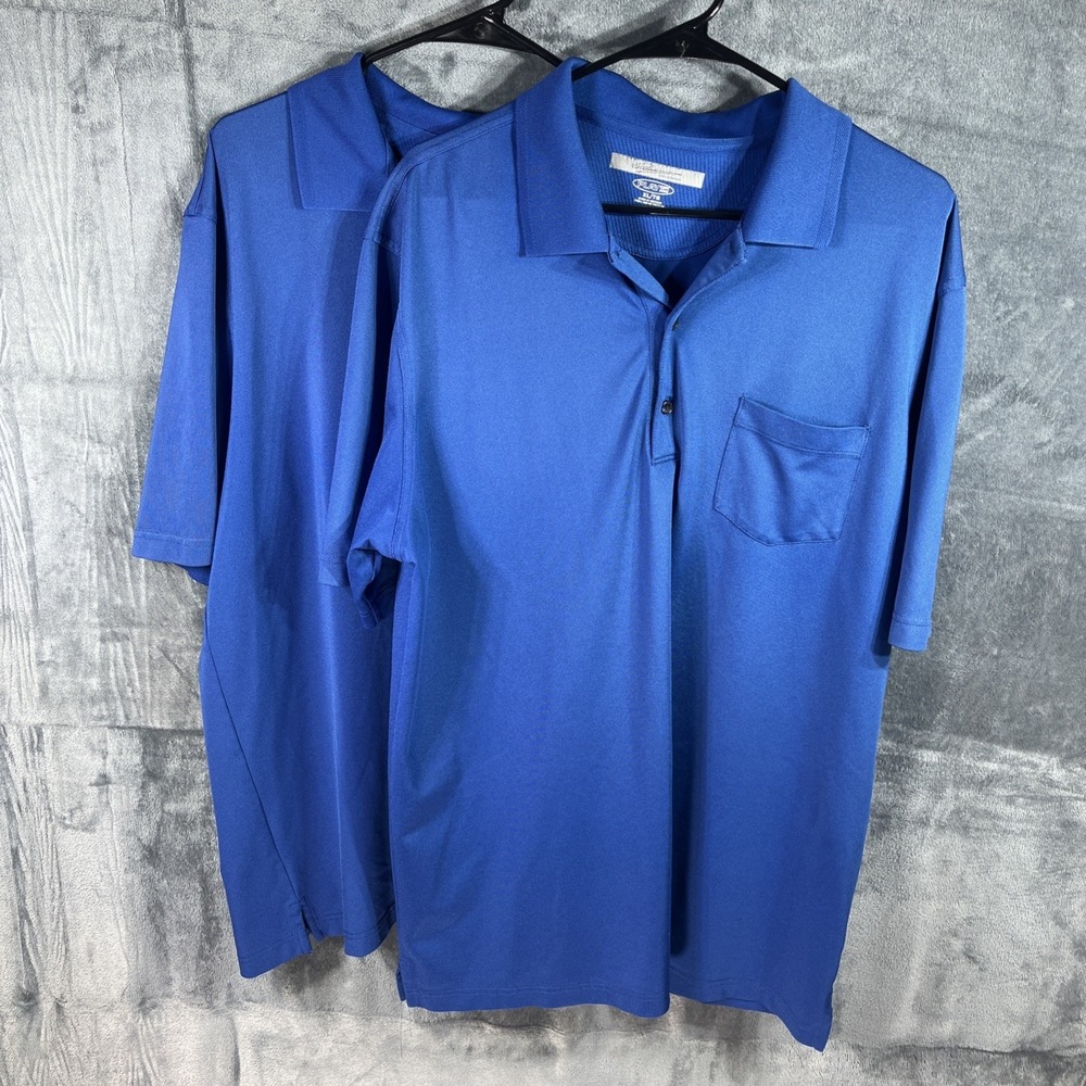Lot Of 2 Greg Norman Polo Shirts Mens XL Blue Play Dry Activewear Golf‎ Stretch